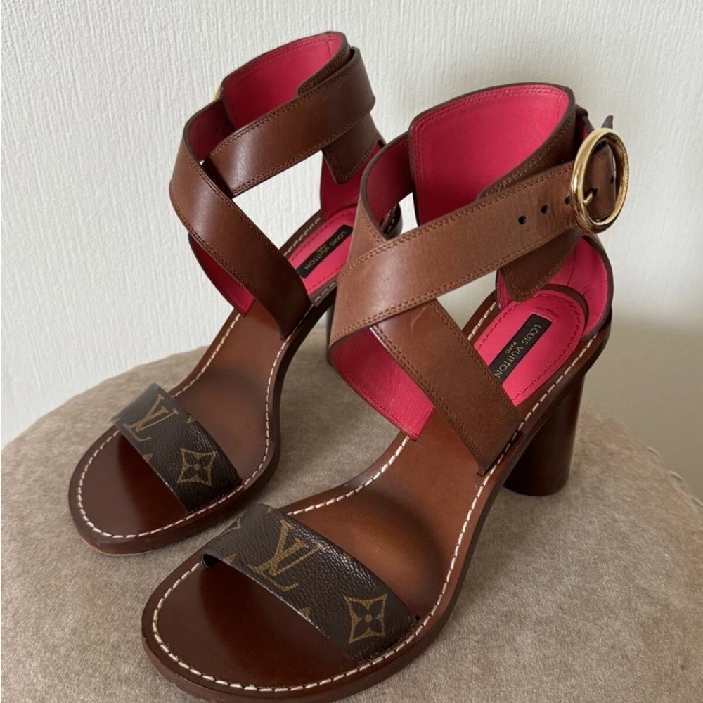 Louis Vuitton Brown and Pink Strappy Heels - Picture 3 of 9